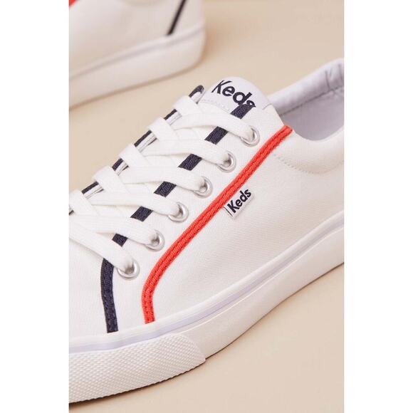 Keds Jump Kick White and Red Canvas Pop Binding Lace-Up Sneakers - Picture 2 of 5